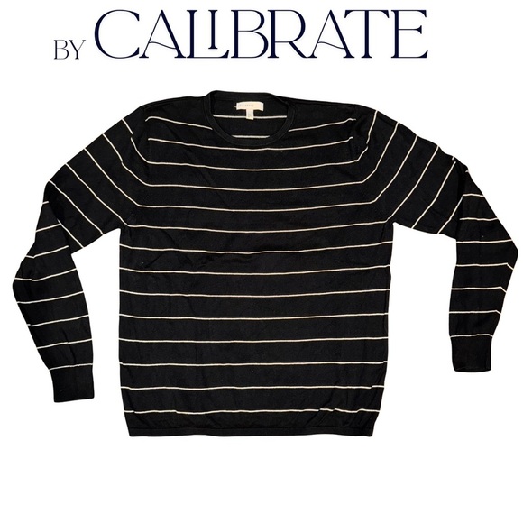 C2 by Calibrate Black and White Striped Crewneck Sweater - Picture 1 of 4